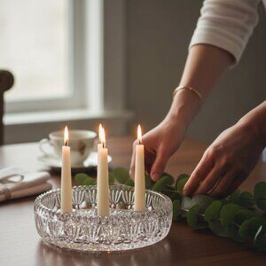Timeless Elegance Vintage Clear Cut Glass Round Candle Holder Trinket Bowl
